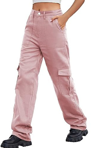 HOTIAN Pantalon cargo Y2K pour femme - Pantalon de jogging baggy taille haute - Pantalon cargo pour femme - 6 poches - Mode décontracté - Pantalon de sport, Rose, S
