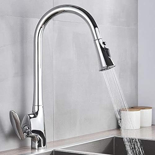 Pull Out Kitchen Faucet Mixer Tap Single Handle Single Holder Hot & Cold Water Mixer Tube 360 Rotatable with Pause Button