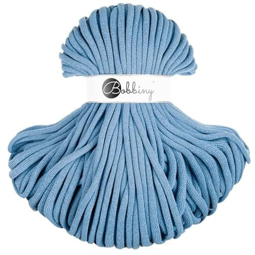 Bobbiny Geflochtene Makramee-Schnur, 100 % recycelte Baumwolle, 9 mm, 100 m, Blau