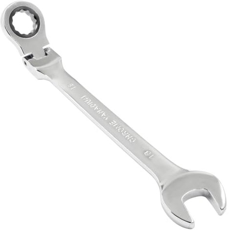 Piutouyar Llave de trinquete de cabeza flexible de 18 mm, llave de trinquete métrica profesional, llave combinada con extremo de caja, herramienta para reparación de proyectos (movimiento de 5° y 72