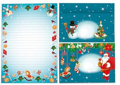 Briefpapier-Set A5 blau Schreibblock liniert mit Umschlag Motiv Weihnachten für Wichtelgeschenk Kinder Jungen Mädchen (1 Block A5 mit 25 Blättern + 15 bunt bedruckte Kuverts)