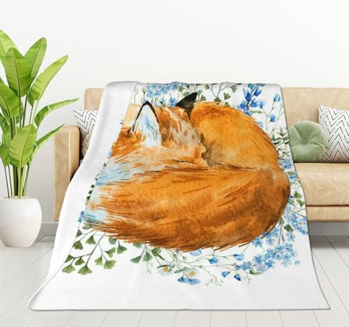 HGOD DESIGNS Fleece-Überwurf, Motiv: schlafender Fuchs, ultraweich, gemütlich, blühend, dekorative Flanelldecke, für Zuhause, Couch, Bett, Stuhl, Reisen, 100 x 130 cm