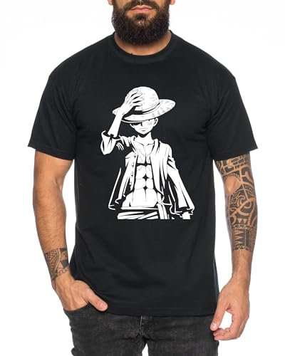 Ruffy Stand - T-Shirt Homme Chapeau de Paille Luffy Zoro One Monkey D. Pirate Ace Piece Goku Anime Ruffy, Taille:XL, Couleur:Noir