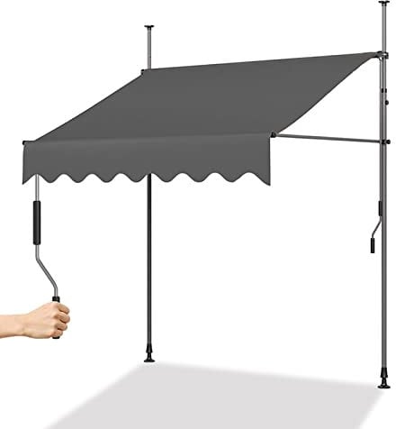 Höhenverstellbare Klemmmarkise mit Kurbel, Sonnenschutz Balkon Ohne Bohren, Wasserdicht Markise, Standmarkise für Terrasse, Balcony (Color : Grau, Size : 300cm/118in)