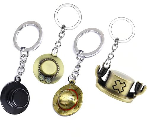 MytaYt Portachiavi One Piece 4 Pcs Keychain One Piece con Cappello di Paglia Set di Ciondoli Portachiavi Anime Portachiavi Personalizzato Cappello Ciondolo Keyring