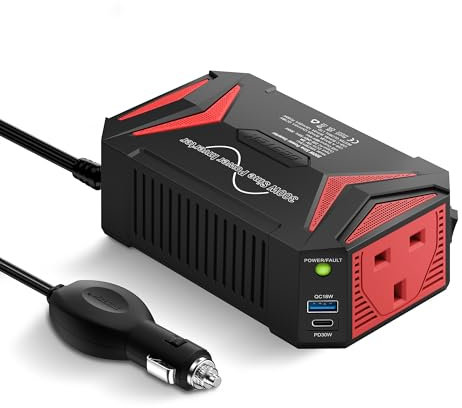 BESTEK 300W Pure Sine Wave Power Inverter 12V to 240V with PD30W USB C & QC3.0 USB Car Adapter Charger for Laptop, iPad, iPhone, Tablet, Consoles & More