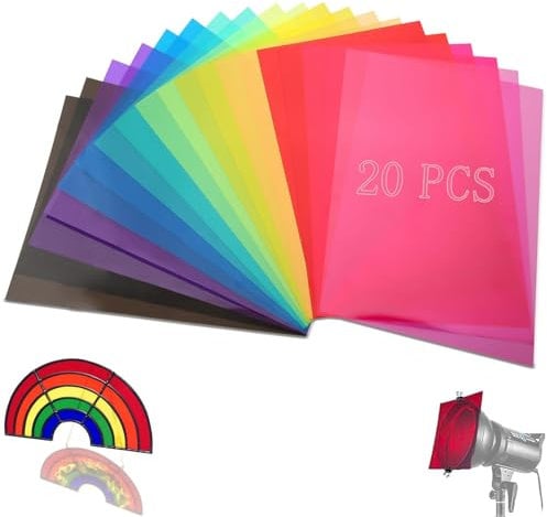 SWTYExt 20 Stück Folie Hitzebeständig für Lampen 10 Colours Lampenfolie 29,7 x 21cm Farbfolien Gel Farbfilter A4 Transparente Farbkorrektur für Foto Lampe Scheinwerfer Grafie Studio Strobe Blitz LED
