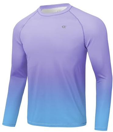 Huayuzh Mens Swim Top Rash Guard Long Sleeve UPF 50+ Quick Dry Breathable Running Sport UV Sun Protection Swimming Shirts Purple Gradien XXL