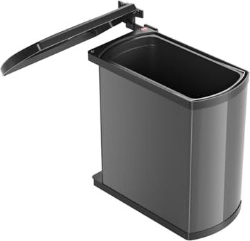 Hailo Abfallsammler 3418071 | Mülleimer Uno 18 L schwenkbar | Einbau Abfalleimer dunkelgrau schwarz | ab 45cm Schrank mit Drehtür | Praktisch für Seitenwandmontage | Automatischer Dreh-Kipp-Deckel