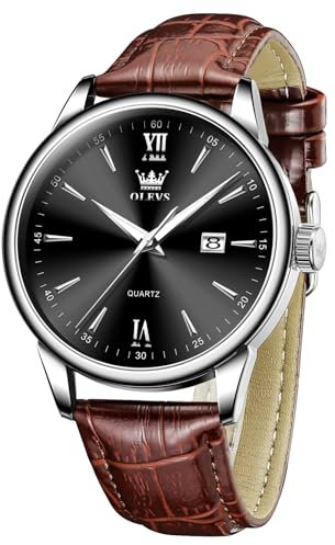 OLEVS Braun Armbanduhr Herren Lederarmband Vintage Quarz Analog Uhr Herren Schwarz Grosse Zifferblatt Wasserdicht Herrenuhr mit Datum Business Kleid Männer Uhr Leuchtend Geschenke