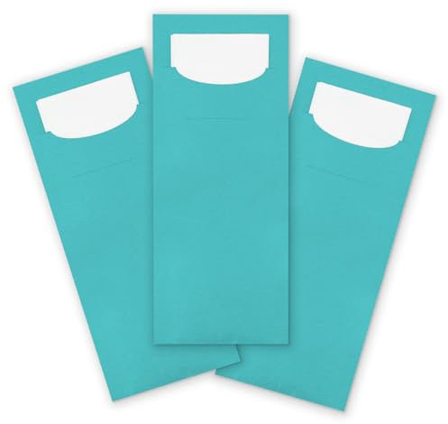 itenga 100x Bestecktasche aus Papier mit weißer Serviette Gastronomie Veranstaltung Feier… (türkisblau)