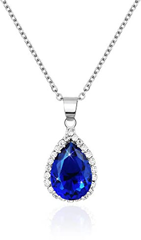 Linawe Kette Halskette Damen Saphire Blau Anhänger Silberkette, Silber Schmucksets für Damen, Kettenanhänger Silber Diamant Geburtsstein Kristall Kette Halsketten Jewelry
