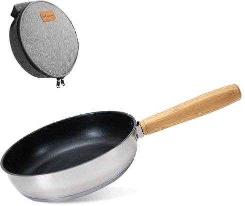 KingCamp Antihaft Pfanne 20 cm,Kleine Pfanne Edelstahl,Camping-Bratpfanne, Für Induktion und alle Herdarten,Abnehmbarer Griff & Nylon-Aufbewahrungstasche (Bratpfannen)