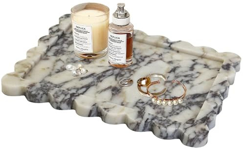 Marble Tray 100% Marble Vanity Trays for Bathroom 12 x 9, Scalloped Tray, Marble Tray for Kitchen Counter, Bathroom (Calacatta Viola)