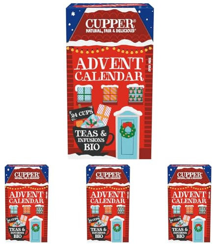 CUPPER Calendario dell'Avvento Biologico, Cofanetto Assortito di 12 Tè e Infusi Biologici e 100% Naturali, Assortimento di Tisane e Tè con Filtri 100% Biodegradabili, Confezione da 96 Bustine