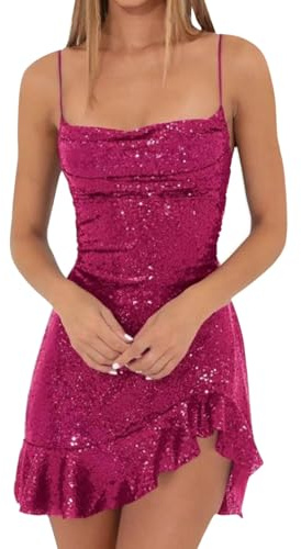 Pailletten Glitzer Minikleid, Sexy Frauen Rückenfreies Neckholder Kleid mit Futter, Soft Swing Saum Bodycon Kleid, Glänzende Tube Club Cocktail Party Pencil Kleider Damen Spaghettiträger Tanzkleid