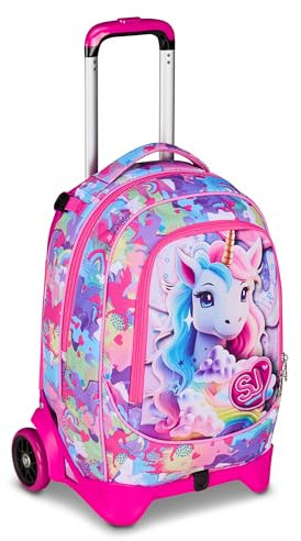 SJ GANG STYLE JAM GANG Trolley Scuola Cuccioli New Tech, Rosa, 3 in 1, Triplo Uso, Zaino con Carrello Sganciabile e Crossover System, Scuola Elementare, Bambina