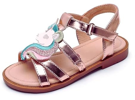 OrJana Sandali da Bambina Unicorno, Colori Metallizzati, Cinturino regolabile alla Caviglia, Suola antiscivolo (Champagne, Sistema Taglie Calzature EU, Bimbo (0-5 anni), Numero, Media, 25)