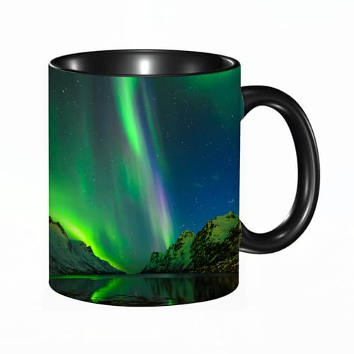 HRRASFAZF Tasse Kaffeetassen,Große 330ml Mit Henkel 100% Handbemalt kaffeebecher porzellan,Das Nordlicht im Ersfjord Tromso Norwegen (1),Frauen,Jahrestag,Muttertag