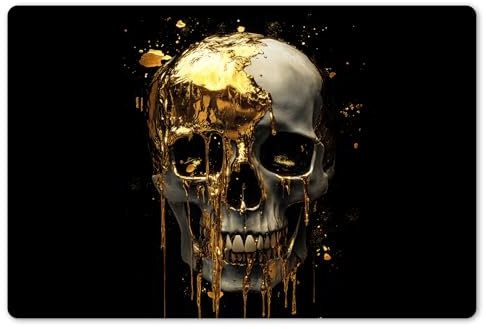 KitchenYeah© Platzsets Abwaschbar 6-Teilig 45x30 cm Tischsets Platzdeckchen Platzset Unterlage Tischset Esstisch Edle Tischunterlage Placemat Gold - Abstrakt - Totenkopf - Kunst