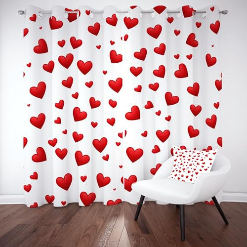 Sobhdga Vorhang Blickdicht Rote Liebe Herz, Romantisch Gardinen mit Ösen 2er Set, Vorhänge Modern Minimalistis, Thermovorhang Kälteschutz für Wohnzimmer Schlafzimmer H 245 x B 70 cm