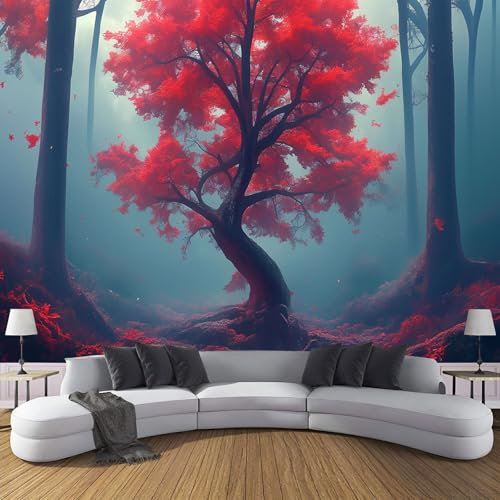 JEDTAKCT Dreamy Maple Tree Wallpaper Modern 3D Japanese Landscape Photo Wallpaper Thick Textured Wall Mural Wall Covering for Bedroom Adults Teenager Living Room Lounge Hallway Hall 59X 41