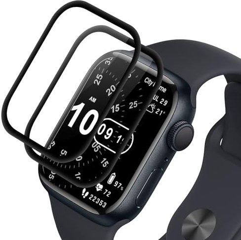 2 Piezas Protector Pantalla para Apple Watch Series 7/8/9 45mm, Cristal templado, Sin Burbujas, Antiarañazos, Dureza 9H, Cristal Protector