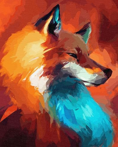Artnapi Malen nach Zahlen Erwachsene mit Rahmen | DIY Handgemalt | Abstrakter Fuchs in vielen Farben| Kit für Anfänger und Erwachsene | Set inklusive Acrylfarben Pinsel | 40x50cm Leinwand | Geschenke
