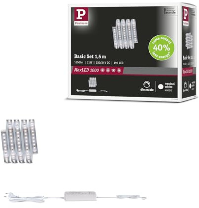 Paulmann 71248 MaxLED 1000 LED Strip Neutralweiß Basisset 1,5m 11W 1100lm/m 128 LEDs/m 4000K 30VA