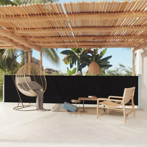 Rideau de soleil 117 600 cm Paravent enroulable extérieur rétractable fermeture automatique paravent pliable panneaulatérauparesoleil pour patio et balcon noir imperméable tissu