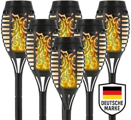 mucHome Solarlampe für Außen Gartenfackel mit realistischem Flammeneffekt 51cm Wasserdicht Solarleuchte Solar für Garten Balkon Deko Beleuchtung (6 Stück)