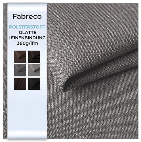 Fabreco - Polsterstoff Meterware SAWANA (100 x 148cm) | Stoff Meterware in Leinen-Optik | Strukturstoff Webstoff Möbelstoff | Robuster & pflegeleichter Stoffe für Sofa, Sessel & Deko (Hellgrau)