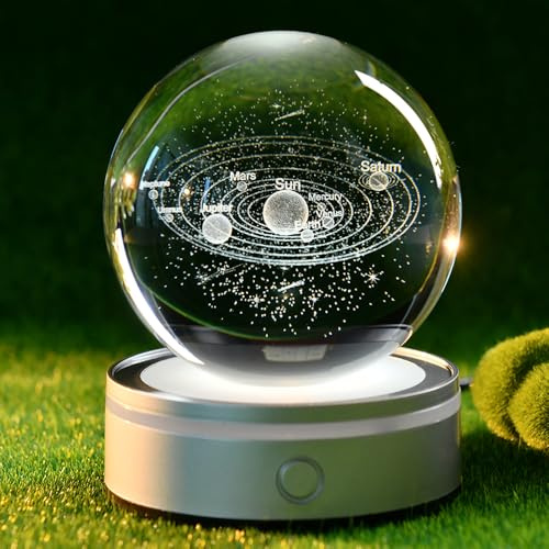 ZRENJHUS Sistema solar 3D, bola de cristal, universo, bola de vidrio, astronomía espacial, regalo, planetas, modelo, ciencia, astrofísica, regalos, sistema solar, luz nocturna, globo de cristal