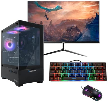 DeepGaming - PC Gamer Completo AMD Ryzen 5 5600G 6x4.4Ghz | Radeon Vega 7 | 16GB DDR4 | 500GB M.2 SSD | WiFi | Windows 11 Pro | Monitor 24 FHD 120Hz | Teclado, Ratón, Cascos, Mousepad | PC Gaming
