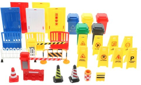 Milisten Miniature Road Block Toy Boy Girl Educational Cognitive Playthings Including Traffic Signs Barricades Pretend Play Street Scenarios for Boys and Girls Years Old