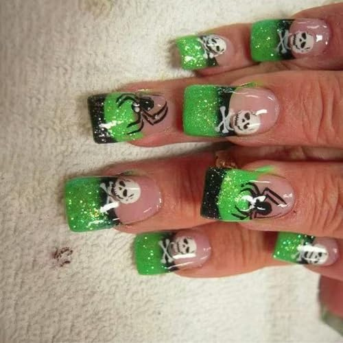Chiodi riutilizzabili ABS Halloween corti quadrati neri verdi decorazione teschio francese rilascio rapido zoccoli acrilici di Halloween