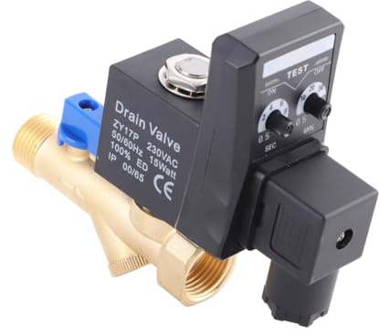 Koolenry G1/2 DN15 Automatic Electronic Timed Drain Valve G1/2 DN15 Automatic Timed Electronic Auto Drain Valve for Air Compressor Condensate Management Drain Valve AC220V