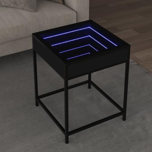 XinZaphrisal LED Infinity Spiegel Couchtisch Schwarz 40x40x51 cm mit RGB Beleuchtung und USB Anschluss für Wohnzimmer