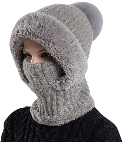 Générique Bonnet Hat 3 en 1 pour Femme, Cagoule Femme Hiver Chaud avec Écharpe et Masque, Cache-Cou Chaud et Couvre-Visage, Doublé Anti-Vent et Élastique, Idéal