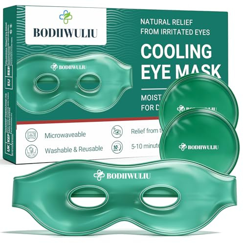 Kühlmaske Gesicht und Kühlende Augenpads, Kühlmaske Augen Gesicht, Gel Augenmaske Kühlend Wiederverwendbar mit 2x Augen Kühlpads, Lindert Müdigkeit, Kalt & Heiß Dual Purpose
