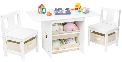 Yorbay Kindertisch mit 2 Stühlen Holz: 3 teilige Kindersitzgruppe mit Stauraum - Multifunktionaler Kinder Tisch Stuhl Set Sitzgruppe für ab 3 Jahre - Maltisch Spieltisch für Kinderzimmer