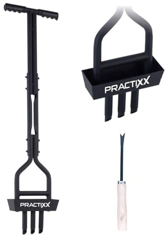 Practixx Rasen Aerifizierer PX-RL10 Hand Rasenlüfter mit 20cm Arbeitsbreite | 3 Zinken - 100mm Länge, 20mmØ | Inklusive Reinigungswerkzeug | Reduziert Unkraut, Moos & Flechten für einen gesunden Rasen