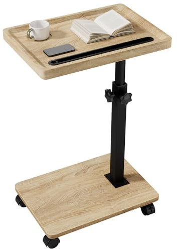 IBUYKE Beistelltisch mit Rollen,Höhenverstellbar(49-82cm),Natur TVT007R | 360° Rotierbarer,Holz Sofatisch C Form,Couchtisch für schmale Räume,für Wohnzimmer,Schlafzimmer