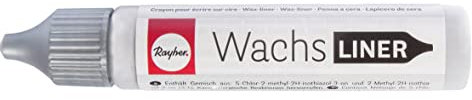 Rayher Hobby Rayher 31500610 Wachs-Liner, silber, Flasche 30 ml, zum Kerzen bemalen, Wachsstift, Flüssigwachs zum Malen direkt aus der Flasche, Brill.silber