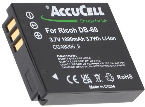 AccuCell Akku kompatibel mit Ricoh DB-60, DB-65, Caplio R3, R30, GR