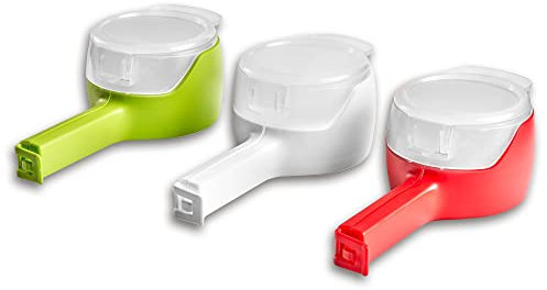 Turboprodukte - Clip Plus, set di 3 chiusure con dosatore per sacchetti e bustine, clip di chiusura, fermagli per sacchetti.