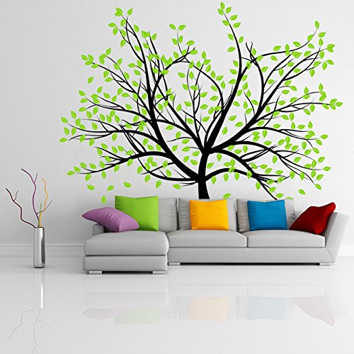 (197 x 240 cm) Vinyl-Wandtattoo, Motiv Großer Baum mit Ästen & fallende Blätter Home Art Decor Nature, Sticker, ablösbar, Vinyl, inklusive zufällig Geschenk