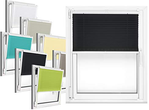 npluseins Plissee - vormontiert und mit Klemmfixierung am Fensterahmen - kinderleichte 3-Step Montage, ca. 120 x 130 cm, schwarz