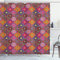 ABAKUHAUS Marokkanisch Duschvorhang, Vibrant Folk, Stoffliches Gewebe Badezimmerdekorationsset mit Haken, 175 x 200 cm, Magenta Mehrfarbig