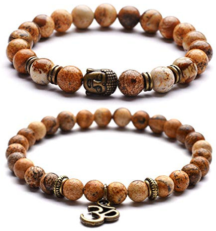 YAZILIND Om Buddha Buddhist Perlen Armband - 8mm Holzperlen - OM - Yoga # 2 + # 4